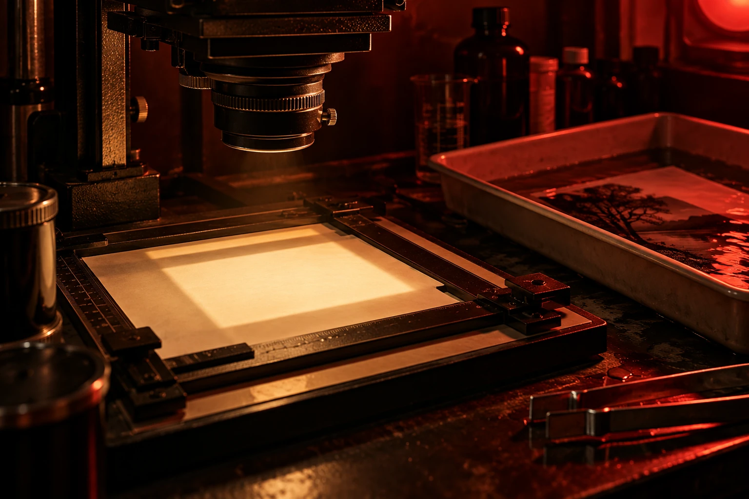 Editorial illustration — Inside the darkroom: making a silver-gelatin print